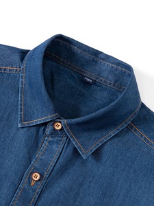 Chemise en jean slim fit pour homme, manches longues, couleur unie, col rabattu, style décontracté, coton respirant, manches longues, design avec poche - Product Image 3