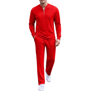Survêtement mi-zippé marron pour homme, manches longues, couleur unie, tenue décontractée, coupe classique, en polyester avec poches latérales - Product Image 4