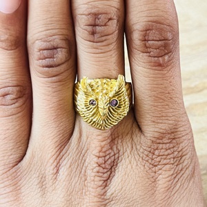 Bague Hibou au Design Unique, Bague Hibou en Améthyste, Bague Gothique en Laiton pour Hommes, Bague Punk Biker Massif Plaqué Or 18 carats, Vente en Gros/OEM - Product Image 6