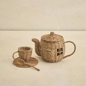 Service à thé en rotin de style nordique, mini service à thé et tasses à thé pour enfants et jeunes filles, jouets pour enfants les plus vendus - Product Image 5