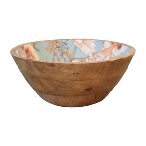 Bol en bois émaillé fait main avec motif feuille bohème et bordure verte pour servir les aliments et la décoration intérieure - Product Image 4