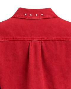 Veste en jean courte rouge personnalisée pour femme avec strass et boutons sur les épaules, manches longues, style streetwear tendance - Product Image 6