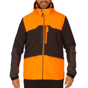 Veste de chasse pour homme personnalisée, couleur orange vif, imperméable, coupe-vent, respirante, en softshell, style safari, avec capuche amovible - Product Image 1