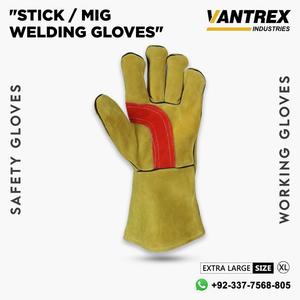 Leather Welding <b>Gloves</b> Yellow Red Palm Reinforcement Straight Thumb Heat Resistant Breathable Molten Metal Splash Test <b>Gloves</b> - Product Image 3