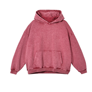 Hoodie tricoté sur mesure, délavé à l'acide et aux enzymes, coupe oversize, en molleton de coton épais, style vintage usé, streetwear homme, logo personnalisé - Product Image 2