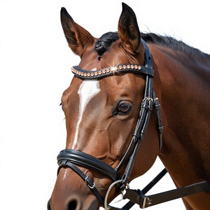 Cabezada de cuero inglés con cristal negro, acolchada, cómoda y duradera, accesorios para caballo - Product Image 1