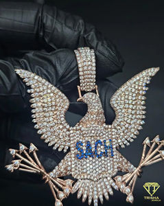 Pendentif Aigle Iced Out avec Nom Personnalisé en Argent 925, Finition Hip Hop, Diamant Moissanite, Charme d'Oiseau de Luxe - Product Image 3