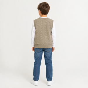Suéter personalizado para niño, <span class=keywords><strong>chaleco</strong></span> de <span class=keywords><strong>lana</strong></span> de Cachemira, cuello redondo, <span class=keywords><strong>chaleco</strong></span> de punto con cable - Product Image 3