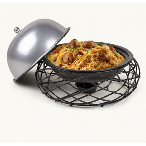 Olla Redonda Única de Acero Inoxidable con Soporte de Malla de Alambre de Hierro y Tapa de Cúpula Plateada, Calentador de Alimentos para Hostelería y Catering - Product Image 2