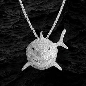 Hip Hop estilo personalizado 5 pulgadas Vvs Moissanite Shark Iced Out redondo brillante corte diamante 925 colgantes de plata para hombres y mujeres - Product Image 4