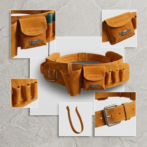 Système de ceinture porte-outils en cuir grainé robuste personnalisable, multi-poches, modulaire, pour charpentiers et électriciens - Product Image 4