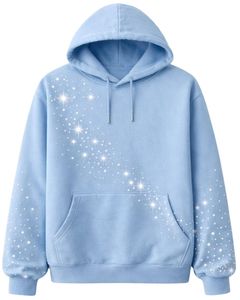Sweat à capuche bleu clair orné de strass, coupe oversize, en molleton épais, avec poche kangourou, personnalisable, pour homme, style streetwear - Product Image 1