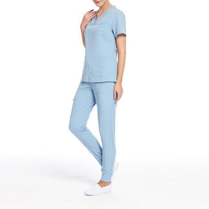 Tenue médicale élégante en coton extensible et tissé, blouses à col en V pour femmes, ensemble infirmière avec logo personnalisé - Product Image 4