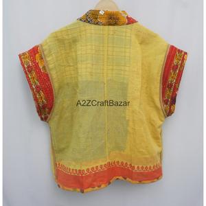 Chaqueta Acolchada Vintage de Algodón Indio al por Mayor, Reversible, Ecológica, Hecha a Mano, Colorida, 100% Algodón, Estilo Kantha Corto - Product Image 3