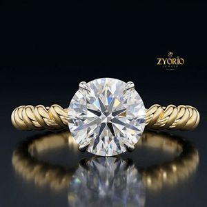 Anillo de compromiso de oro de 14 quilates con diamante solitario de corte redondo y banda de cuerda trenzada, elegante joyería nupcial - Product Image 2