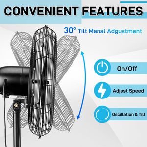 20-Inch Pedestal Floor Fan 5000CFM 100% BLDC Copper Motor Oscillating Adjustable Rod 4 Speeds Aluminum Blades Industrial Fans - Product Image 3