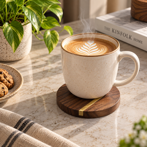 ชุดจานรองแก้วไม้มะม่วง 3 ชิ้น พร้อมลายทองเหลือง สำหรับถ้วยชา กาแฟ |   แผ่นรองแก้วทรงกลมสำหรับโต๊ะอาหาร ของตกแต่งบ้านและของขวัญ - Product Image 2