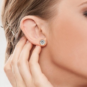 Classic 6.5mm 925 Sterling Silver D Color VVS Moissanite Diamond Stud <b>Earrings</b> for Women - Product Image 3