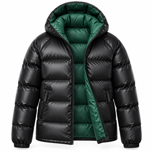 Veste matelassée à capuche noire pour homme, imperméable, écologique, coupe-vent, rembourrage en polyester, manteau d'hiver formel, fermeture éclair, vert - Product Image 1