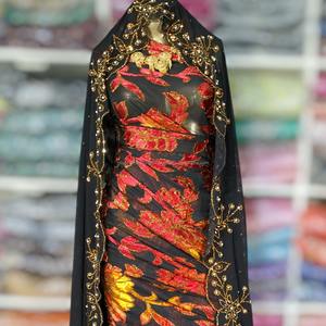 Somalian Velvet maqbal Dirac ด้วยการออกแบบดอกไม้และสีสันที่สวยงามสำหรับงานแต่งงานและงานพิเศษ - Product Image 5