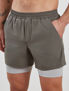 <b>Men</b>’s 2-in-1 Training <b>Shorts</b> Light Grey Breathable Quick-Dry Gym <b>Shorts</b> with <b>Compression</b> Layer for Running, Fitness, and Sport - Product Image 3