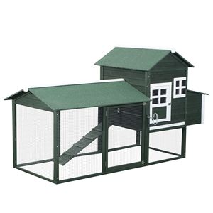 Pollaio in legno da 84 pollici con recinto coperto, nido e posatoi (Verde) - Gabbie per animali - Product Image 1