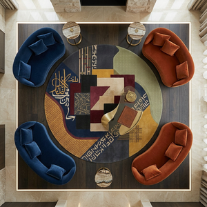 Tapis rond en laine de luxe à calligraphie arabe, tissé à la main, motif géométrique, tapis d'art islamique personnalisé pour intérieurs de luxe - Product Image 5
