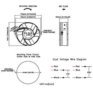 SYMBANG 150mm High-Temperature Axial Fan Ball Bearing Metal Blades 115/230V Dual Voltage (A15055dvm) - Product Image 2
