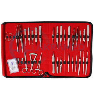 Ensemble de 33 instruments de microchirurgie ophtalmique certifiés CE en acier inoxydable, kit chirurgical vétérinaire de classe I - Product Image 1