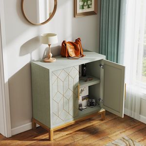Modern 2-Door Wooden Storage Cabinet Gold Hardware <b>Sideboard</b> for Living Dining or Kitchen Accent Buffet - Product Image 1
