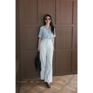 Camisa Elegante para Mujer al por Mayor, Ajustada, con Pliegue en la Espalda y Cintura, Cuello Redondo, Manga Larga, Algodón Lavado, Suave y Transpirable, para Oficina A8123 - Product Image 6