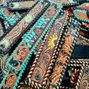 100% pur cuir Western manchette bracelets Vintage Floral conçu pour unisexe diamant clouté pour cadeaux fêtes exportateurs indiens - Product Image 3