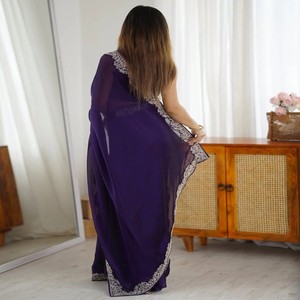 VASTRA COTTAGE Saree Rangoli para Fiesta con Blusa Bordada de Banglori, Color Morado, Atuendo Tradicional Étnico para Mujer - Product Image 4