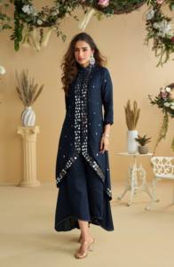 Salwar Kameez Negro de Seda para Mujer, Moderno y Elegante, con Trabajo de Espejos Reales, para Fiestas, Bodas y Diwali - Product Image 4