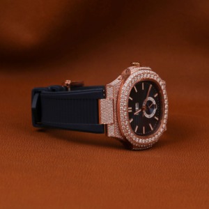 Luxury VVS Moissanite Diamond Diver <b>Watch</b> Rose Gold Fully Iced Cushion Case Glass Analog Moonphase Rubber Strap Sport Hip Hop - Product Image 2