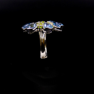 Anillo Clásico de Plata de Ley 925 con Topacio Azul y Peridoto, Joyería Plateada para Mujer, para Bodas - Product Image 4