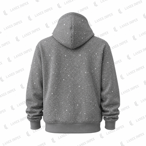 Sweat-shirt à capuche gris pour homme avec strass, logo personnalisé, streetwear, décontracté, en molleton, à manches longues, mode hiver - Product Image 3