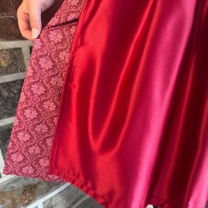 Women's Bavarian Style Dirndl <b>Dress</b> Red Satin A-Line Knee-Length with Apron V-Neck Short Sleeve Vintage Folk Costume - Product Image 3