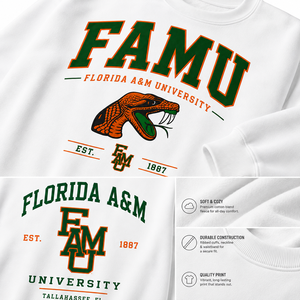 Sweat-shirt à col rond HBCU FAMU en coton mélangé épais, style vintage, avec motif de l'Université Floride A&M, pour la vente en gros - Product Image 3