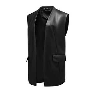 <b>Men's</b> <b>Black</b> PU Leather <b>Vest</b> Collarless Formal Wear Autumn Solid Color Pockets Zipro Industries 2026 Sleeveless Waistcoat Premium - Product Image 4