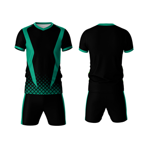 Conjunto de Camiseta y Pantalones Cortos de Fútbol Geométricos Negros y Rojos para Hombre, Cuello en V, Absorbe la Humedad, Ropa Deportiva Sublimada para Todas las Temporadas - Product Image 2