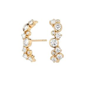 Boucles d'oreilles grimpantes en argent S925 et or massif 14K avec diamants, style bulle, serties clos, pour femme, élégantes, pour mariage - Product Image 3