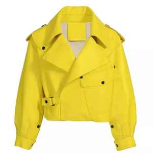 <b>Men's</b> Yellow <b>Trench</b> <b>Coat</b> Double Breasted Short Sleeve Regular Fit Solid Color Turn-down Collar With Belt Casual Spring Wear - Product Image 1