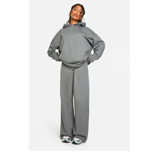 Sudadera con Capucha Extra Grande para Mujer, Color Gris Sólido, Hombros Caídos, Manga Larga, Felpa de Algodón, Ropa de Otoño - Product Image 2