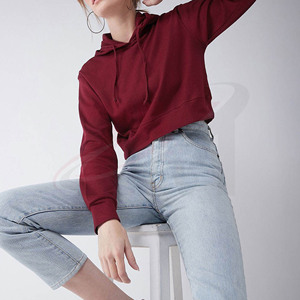 เสื้อฮู้ดครอปแขนยาวผู้หญิงสไตล์คนเมือง ผ้าฝ้ายฟลีซ 100% น้ำหนักเบา มีเชือกผูก สำหรับขายส่ง - Product Image 5