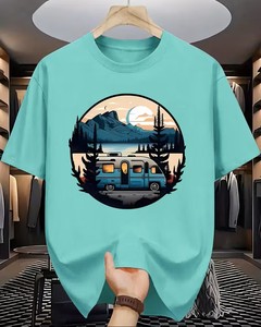 Men's Light Blue Solid Color Short Sleeve O-Neck T-Shirt Regular Fit Casual Knitted Style - Product Image 1