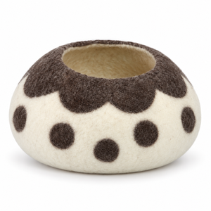 Round Wool Felt <b>Eco</b>-Friendly Cat Bed Cave Polka <b>Dot</b> Pattern Soft Indoor Handmade in Nepal All Seasons Hand Wash - Product Image 3