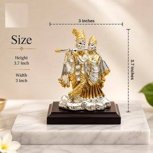 Ídolo de Radha Krishna Hecho a Mano en Plata y Chapado en Oro de 24K de 3.7 Pulgadas para Regalo de Boda - Product Image 2
