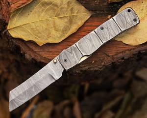 Cuchillo Plegable de Acero de Damasco de Grado Industrial Personalizado, Mango de Damasco, Hecho a Mano, para Bolsillo, EDC, Caza, Camping, OEM, ODM - Product Image 4