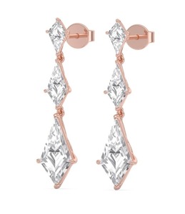 Impresionantes Pendientes de Oro Rosa de 9K con Tres Diamantes Cultivados en Laboratorio con Corte en Forma de Cometa, 7.19 CTW - Product Image 2